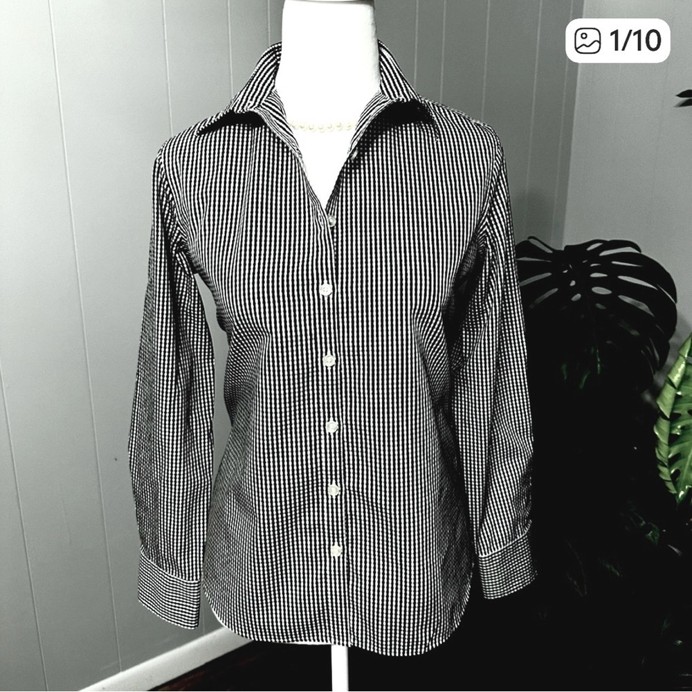 No iron Lands' End Women's Black and White Button Down Shirt
